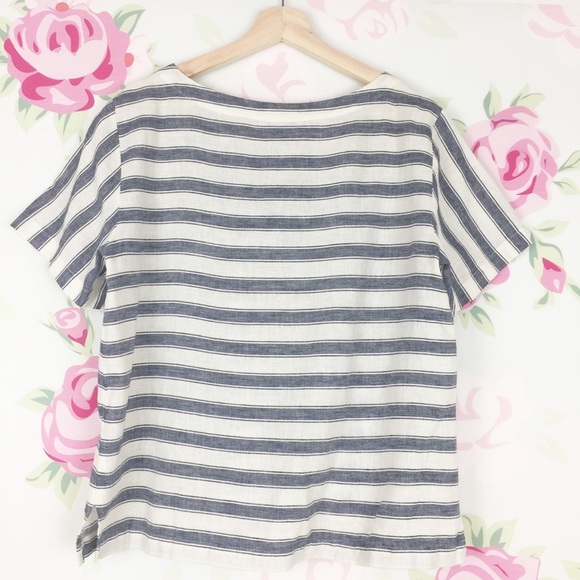 Madewell Nautical Blue Cream Ivory Stripe Linen Lace Up Blouse M - Picture 3 of 8